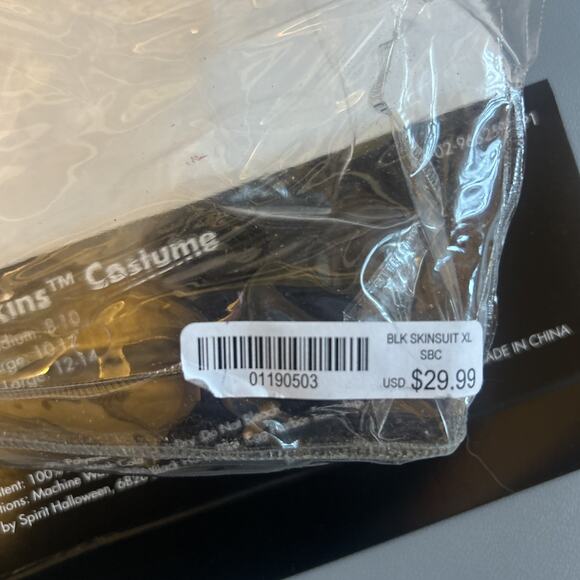 Spirit Halloween BLACK SKINSUIT Skin Suit Child Size X-Large - Picture 6 of 6